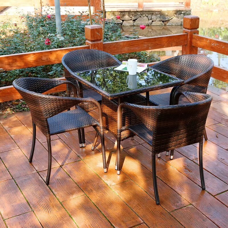 Rattan chair Outdoor patio balcony leisure simple table and chair set rattan woven furniture furniture with milk tea shop backrest chair