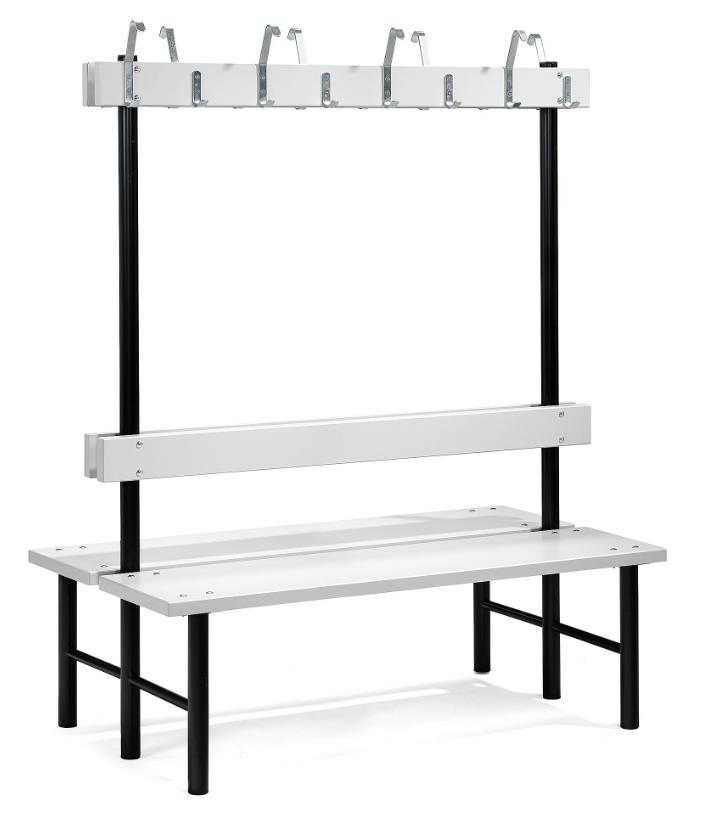 Double bench STADIUM + hook rail 8 hooks, 1500x780x1600 mm, grey