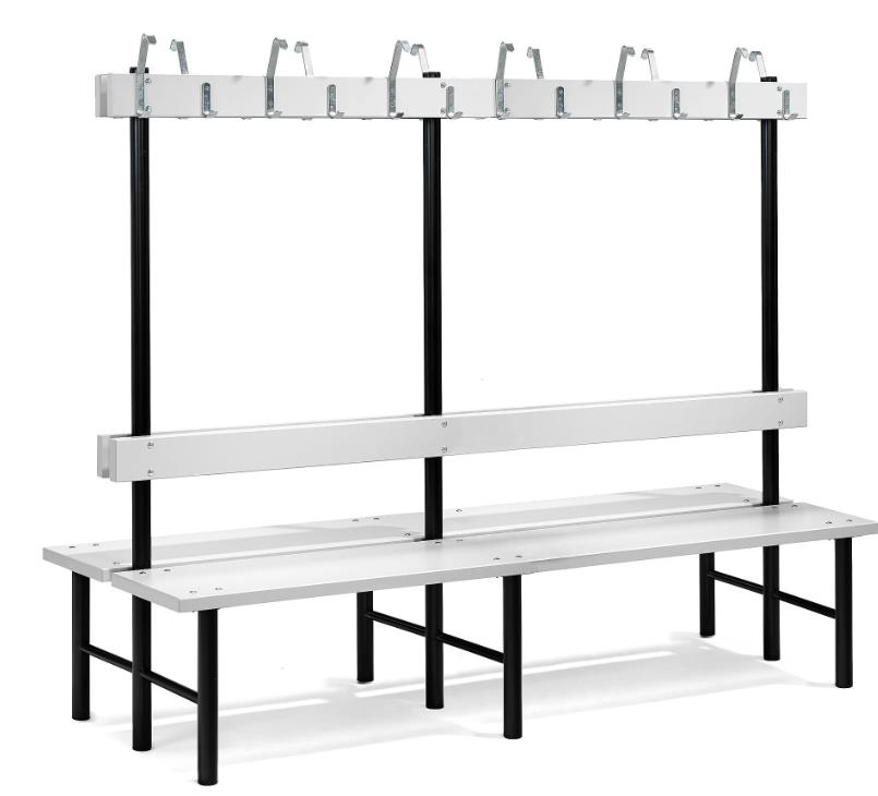 Double bench STADIUM + hook rail 8 hooks, 1500x780x1600 mm, grey