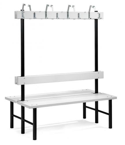 Double bench STADIUM + hook rail 8 hooks, 1500x780x1600 mm, grey