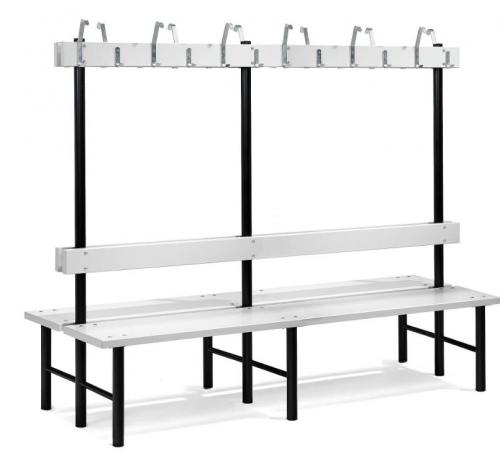 Double bench STADIUM + hook rail 8 hooks, 1500x780x1600 mm, grey
